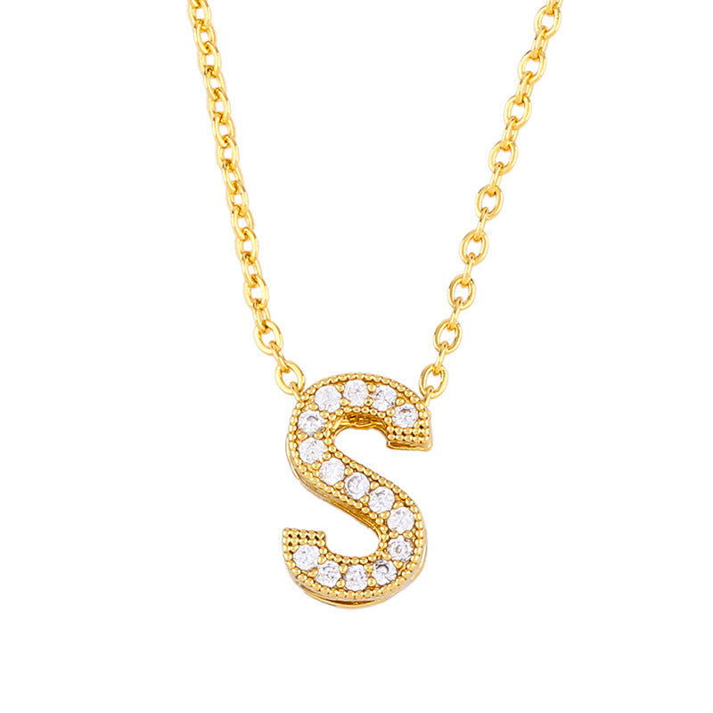 Gold Plated Zircon Alphabet Pendant Necklace