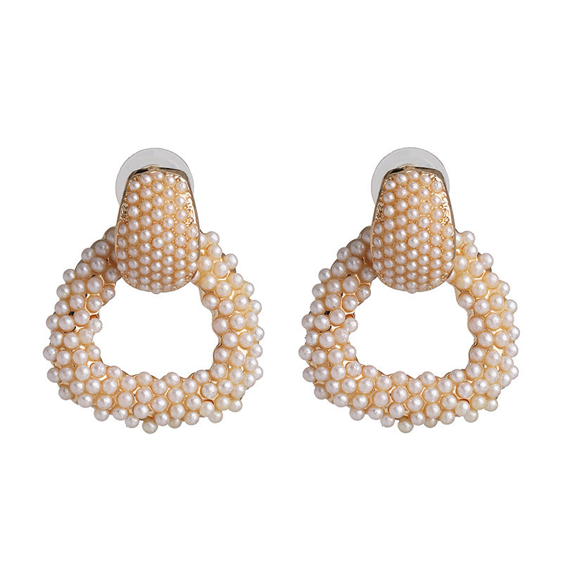Geometric Pearl Alloy Diamond Statement Earrings