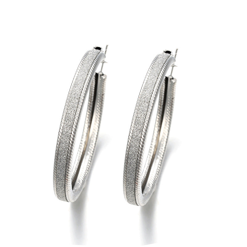 Fashion Trend Exaggerated Alloy Frosted Circle Earrings - Rock Style Round Earrings
