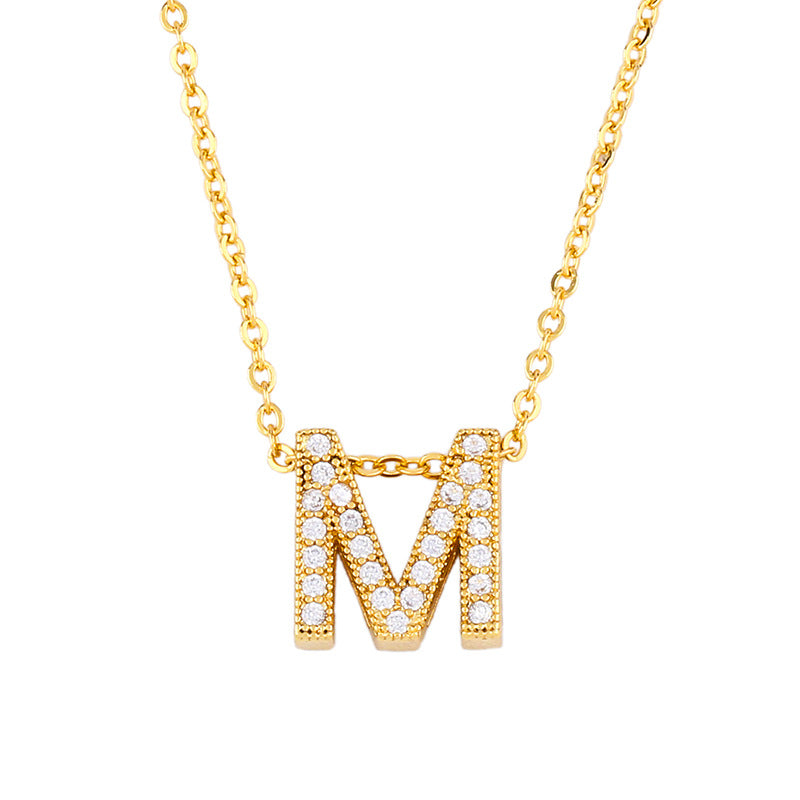 Gold Plated Zircon Alphabet Pendant Necklace