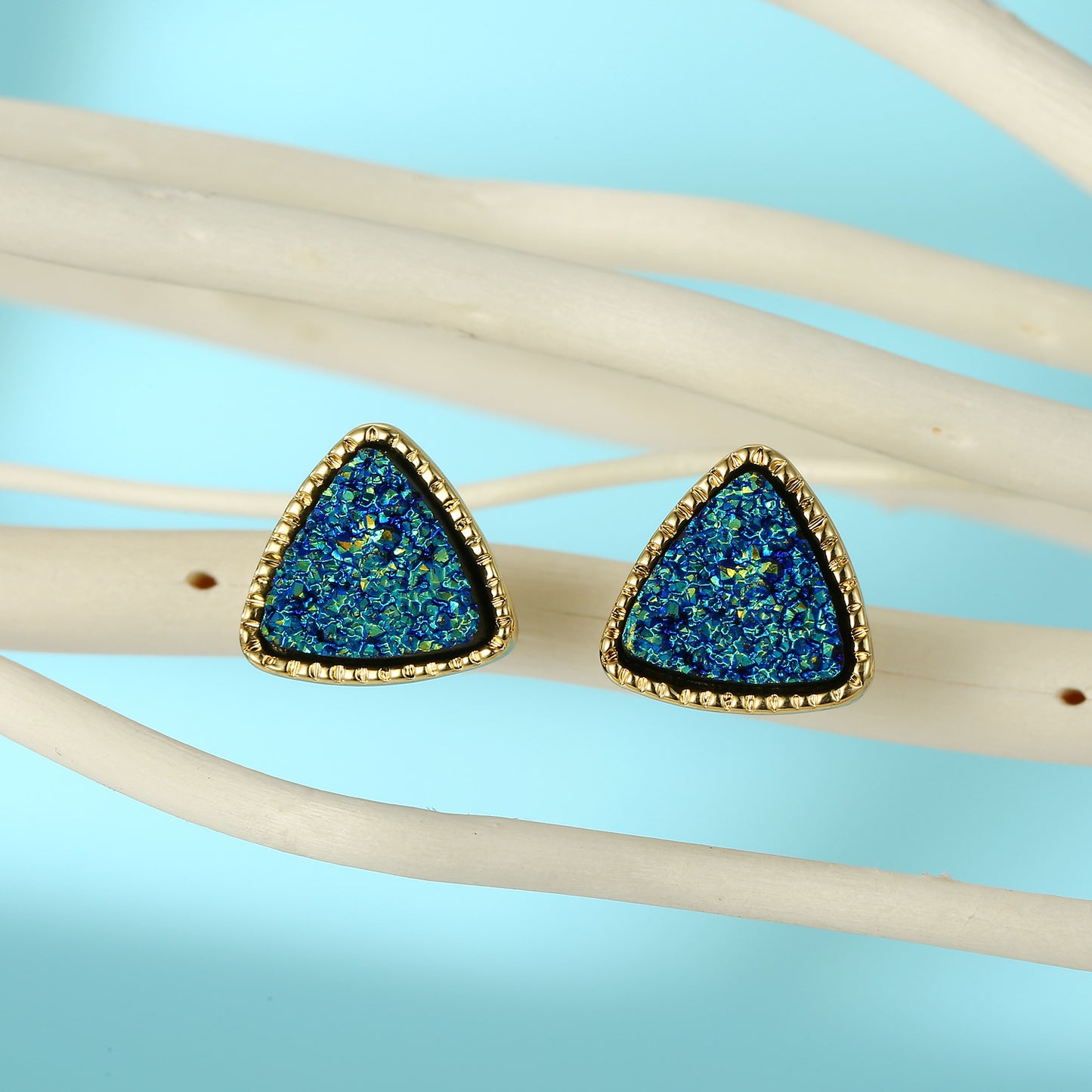 Hexagon Resin Stone Earrings & Triangle Bud Studs