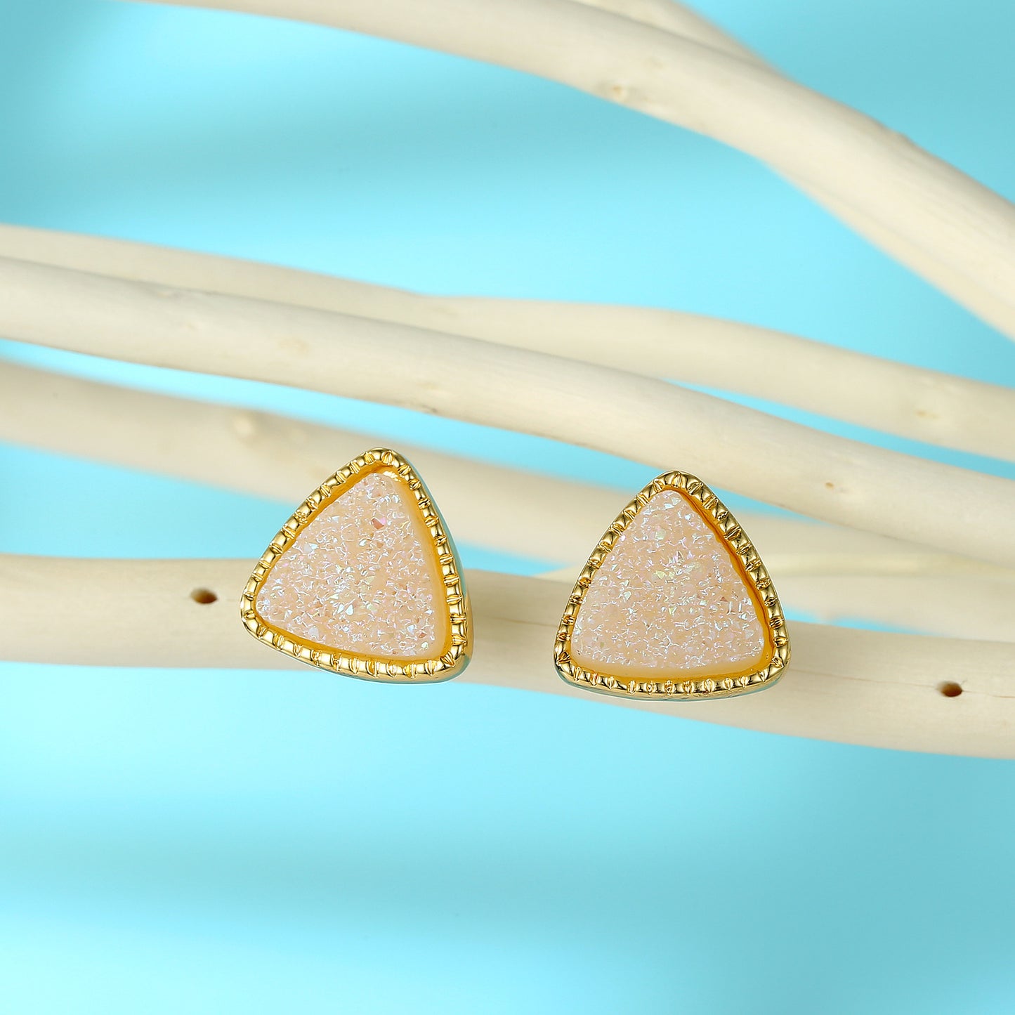 Hexagon Resin Stone Earrings & Triangle Bud Studs