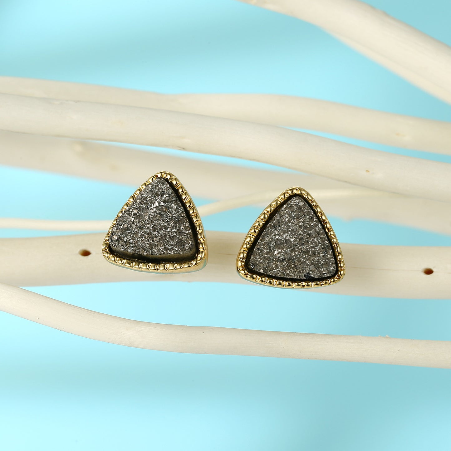 Hexagon Resin Stone Earrings & Triangle Bud Studs