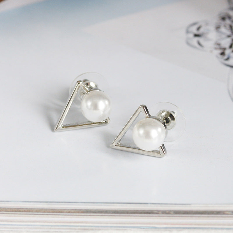 Geometric Triangle Pearl Stud Earrings Wholesale