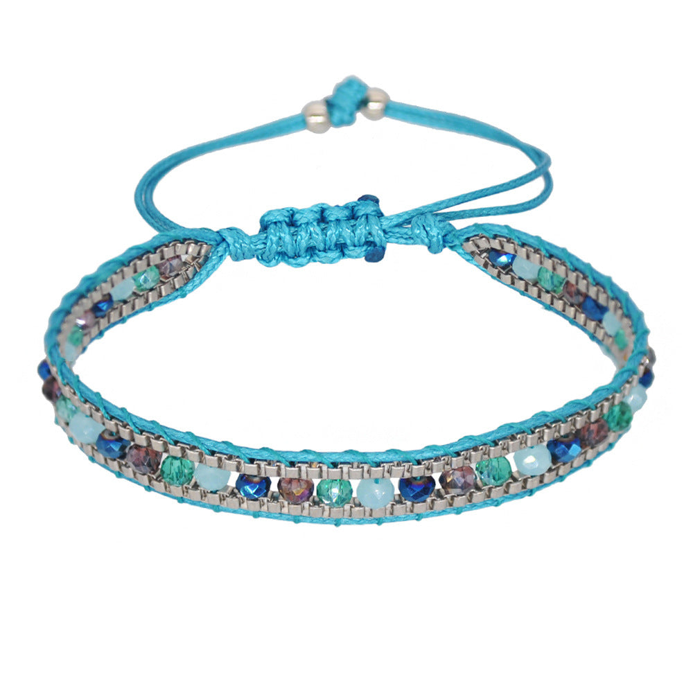Multicolor Crystal Bead Layered Rope Chain Vintage Boho Unisex Bracelet
