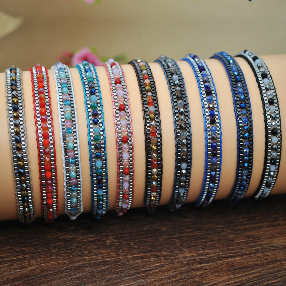 Multicolor Crystal Bead Layered Rope Chain Vintage Boho Unisex Bracelet