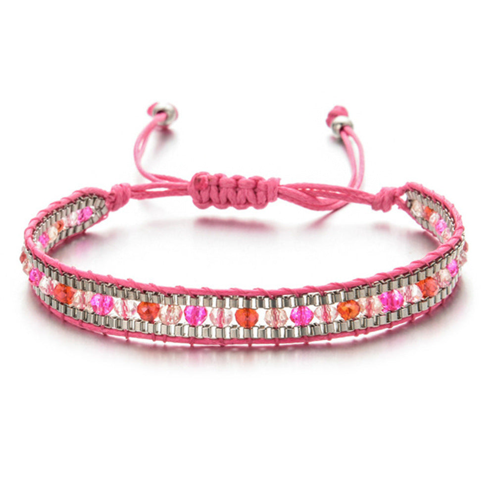 Multicolor Crystal Bead Layered Rope Chain Vintage Boho Unisex Bracelet