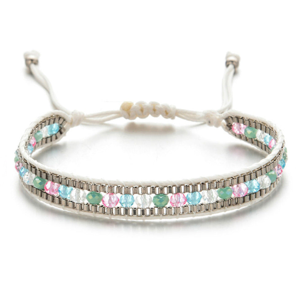 Multicolor Crystal Bead Layered Rope Chain Vintage Boho Unisex Bracelet