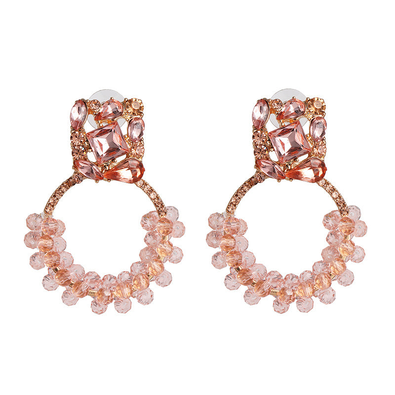 Simple Geometric Diamond Pearl Earrings for Women