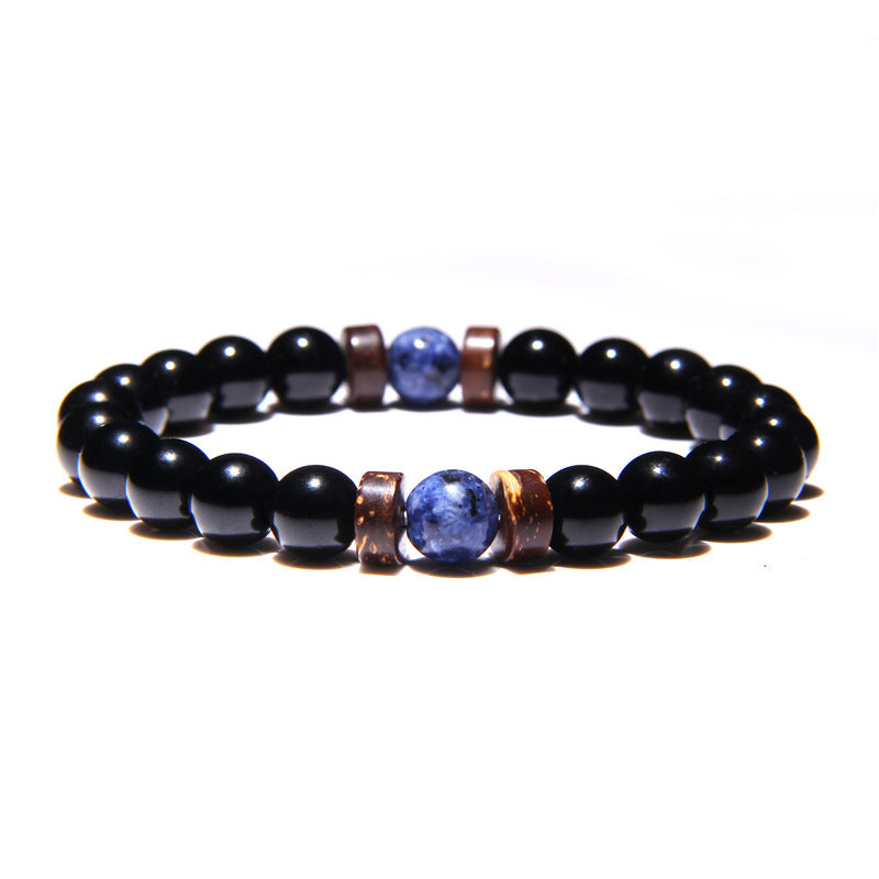 Geometric Natural Stone & Coconut Wood Beaded Men's Energy Bracelet