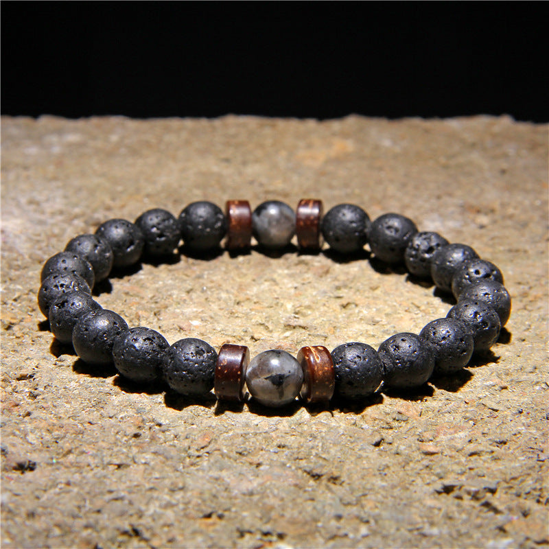 Geometric Natural Stone & Coconut Wood Beaded Men's Energy Bracelet