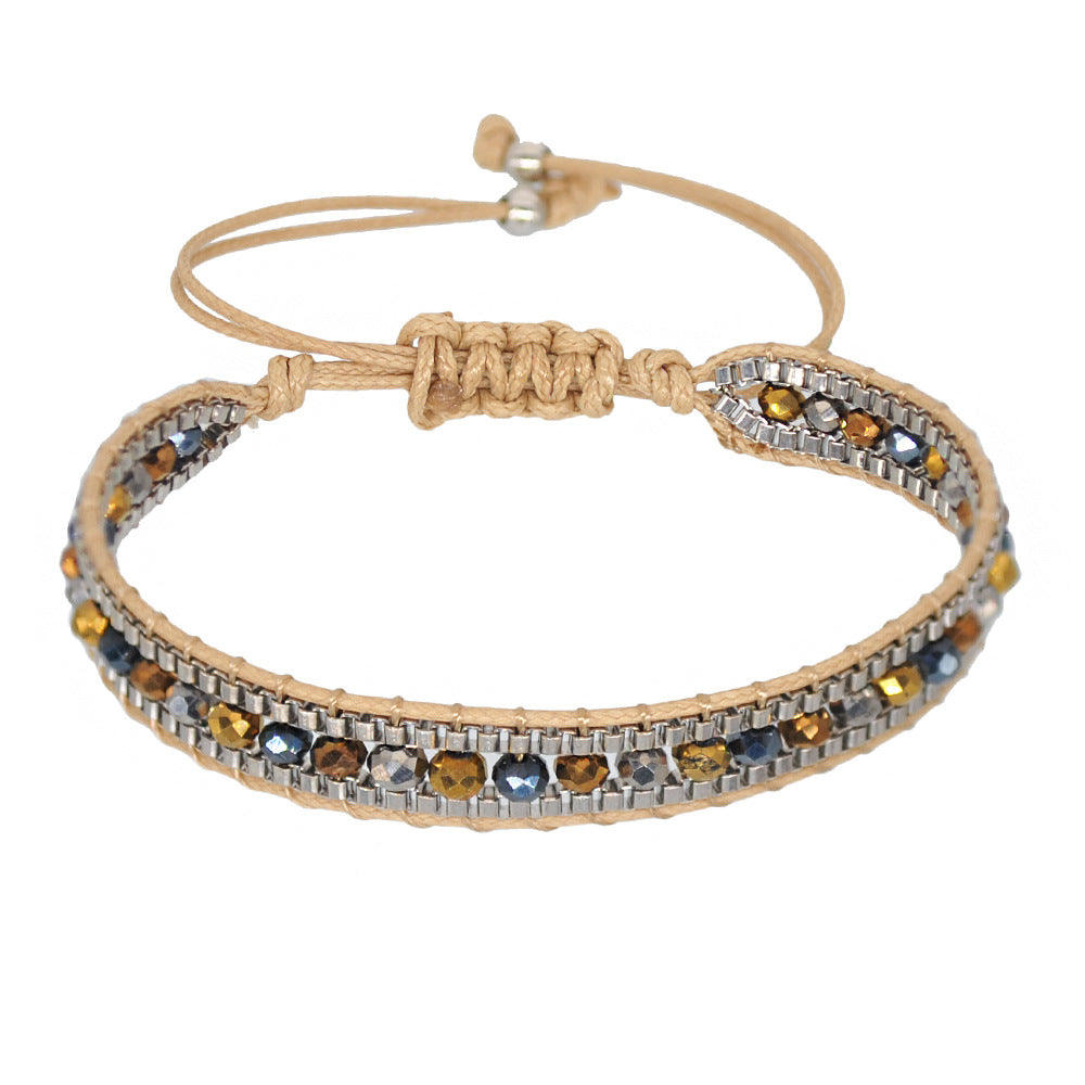 Multicolor Crystal Bead Layered Rope Chain Vintage Boho Unisex Bracelet