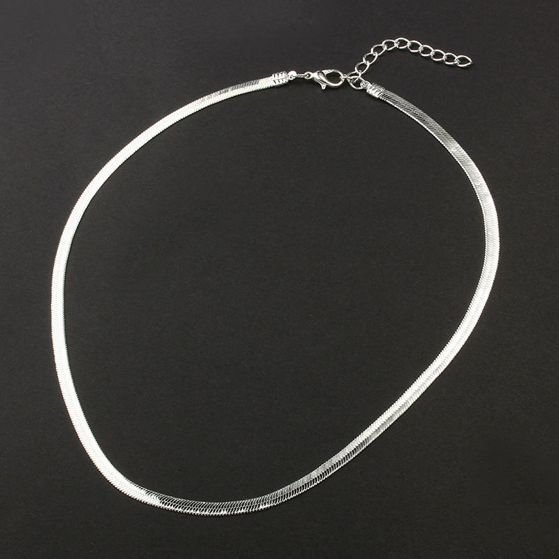 Silver Snake Bone Chain Necklace - Unisex Minimalist Clavicle Jewelry