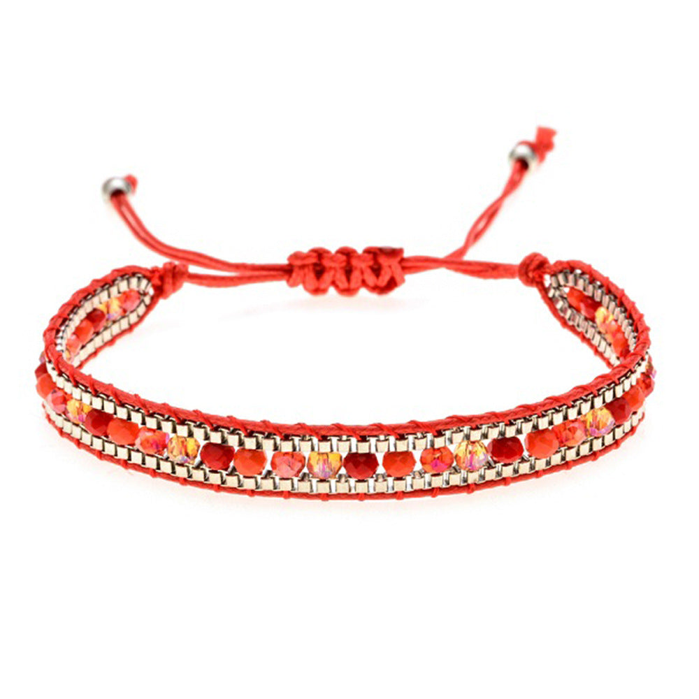 Multicolor Crystal Bead Layered Rope Chain Vintage Boho Unisex Bracelet
