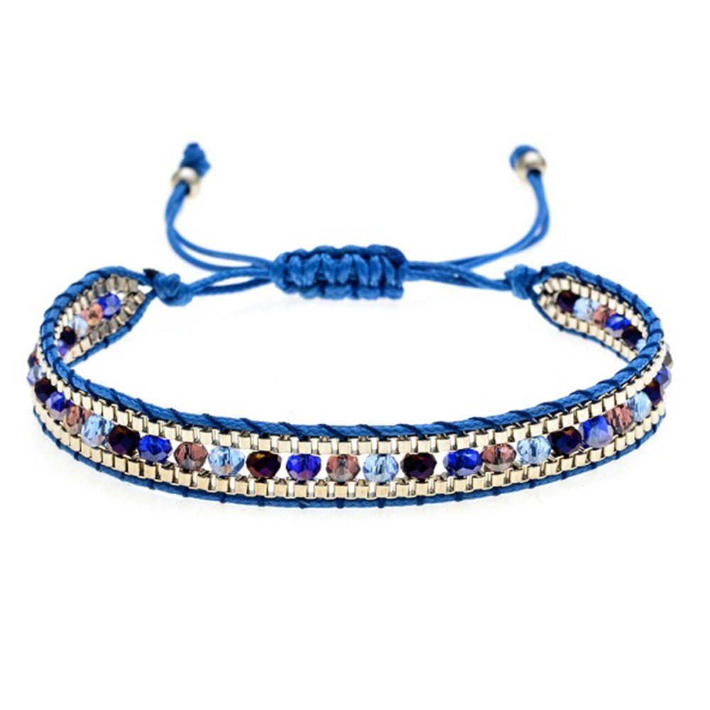 Multicolor Crystal Bead Layered Rope Chain Vintage Boho Unisex Bracelet