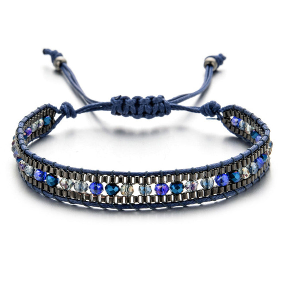 Multicolor Crystal Bead Layered Rope Chain Vintage Boho Unisex Bracelet