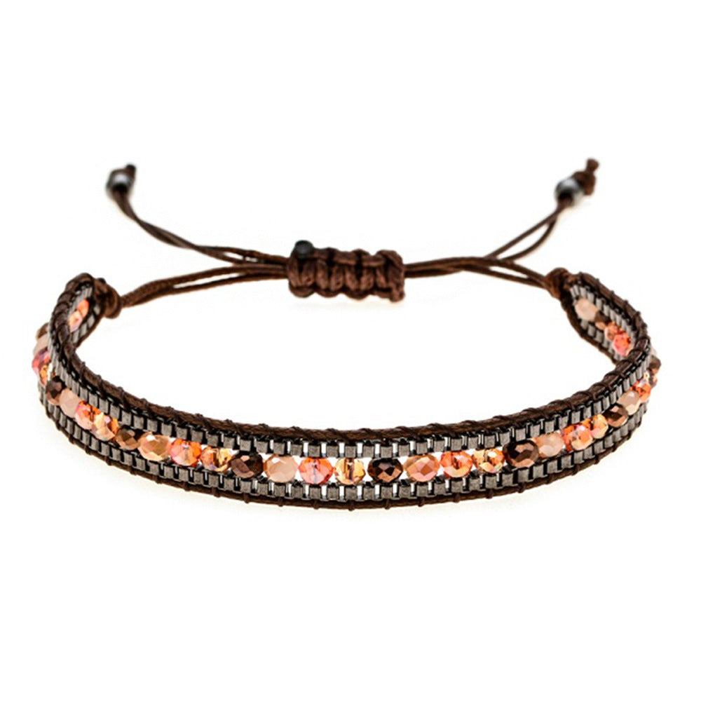 Multicolor Crystal Bead Layered Rope Chain Vintage Boho Unisex Bracelet