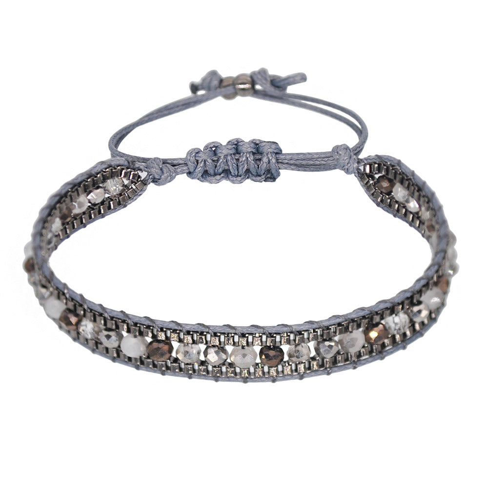 Multicolor Crystal Bead Layered Rope Chain Vintage Boho Unisex Bracelet