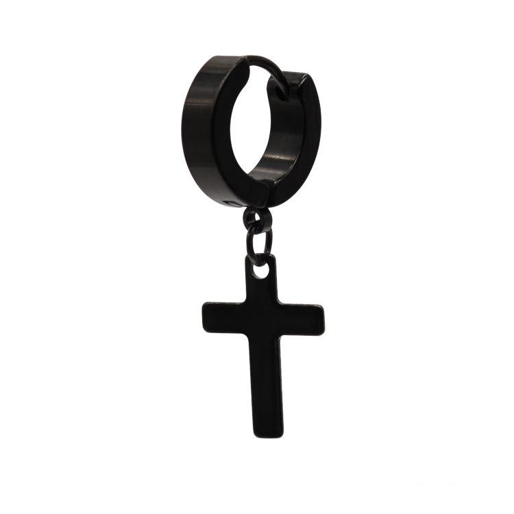 Classic Cross Polished Stainless Steel Hoop Earrings