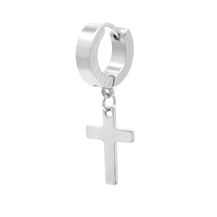 Classic Cross Polished Stainless Steel Hoop Earrings