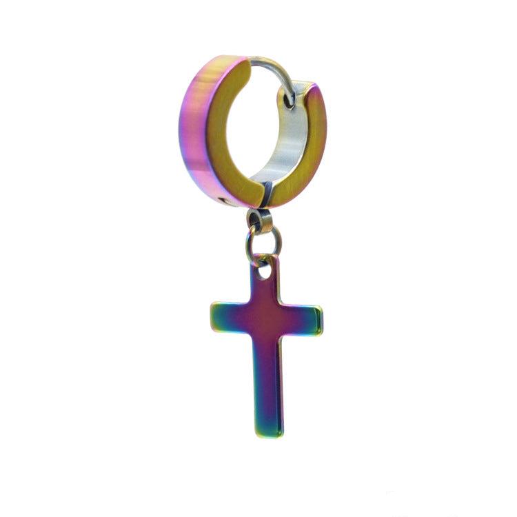 Classic Cross Polished Stainless Steel Hoop Earrings
