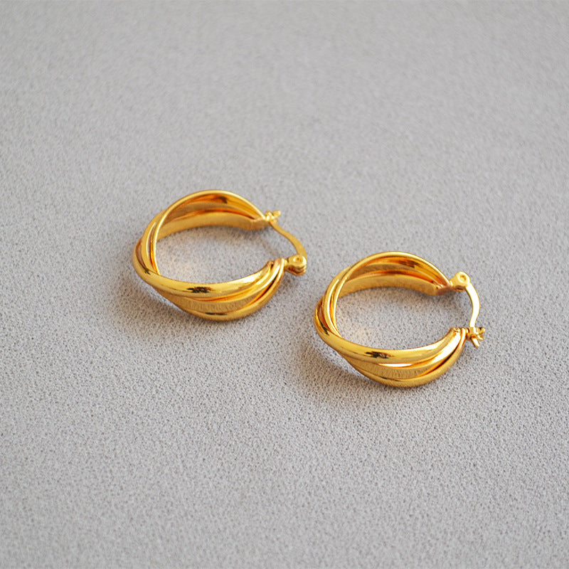 Minimalist Geometric Titanium Steel Hoop Earrings with 18k Gold Plated Brass Design