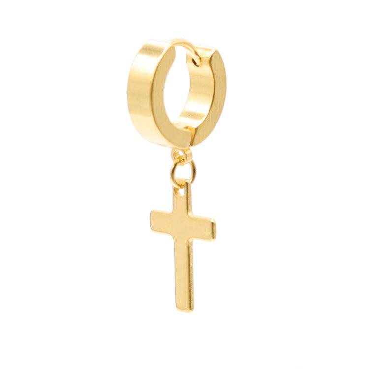 Classic Cross Polished Stainless Steel Hoop Earrings