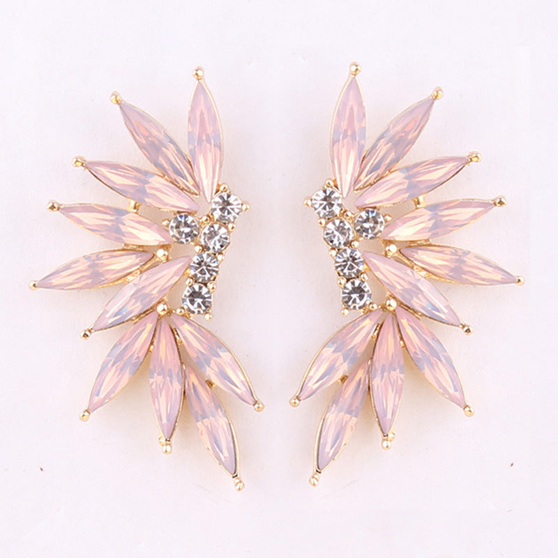 Glamorous Winged Alloy Resin Rhinestone Drop Earrings for Women