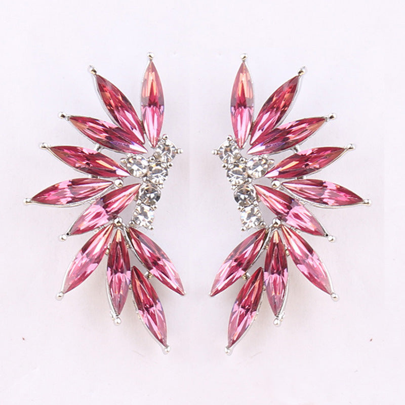 Glamorous Winged Alloy Resin Rhinestone Drop Earrings for Women