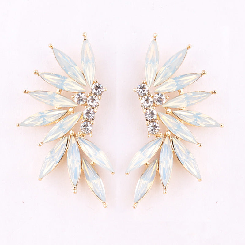 Glamorous Winged Alloy Resin Rhinestone Drop Earrings for Women
