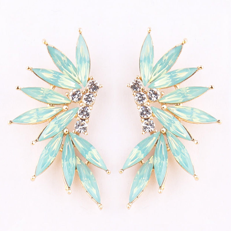 Glamorous Winged Alloy Resin Rhinestone Drop Earrings for Women