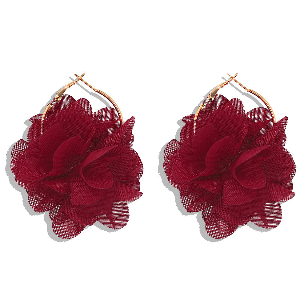 Korean Fashion Hard Yarn Flower Earrings Exquisite Ear Jewelry