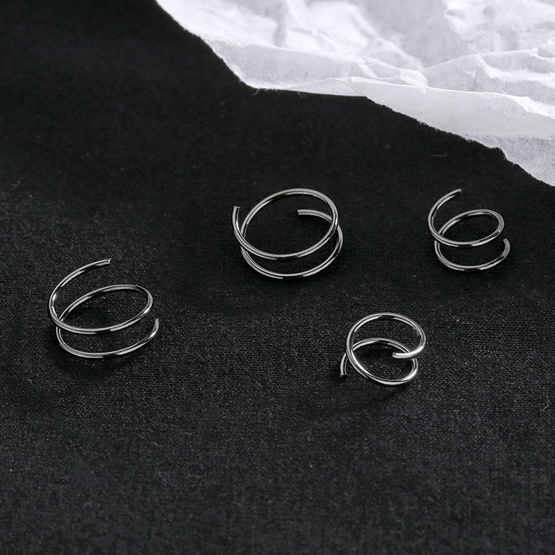 Simple Chic Stainless Steel Nose Ring and Double Layer Spiral Ear Cuff Set