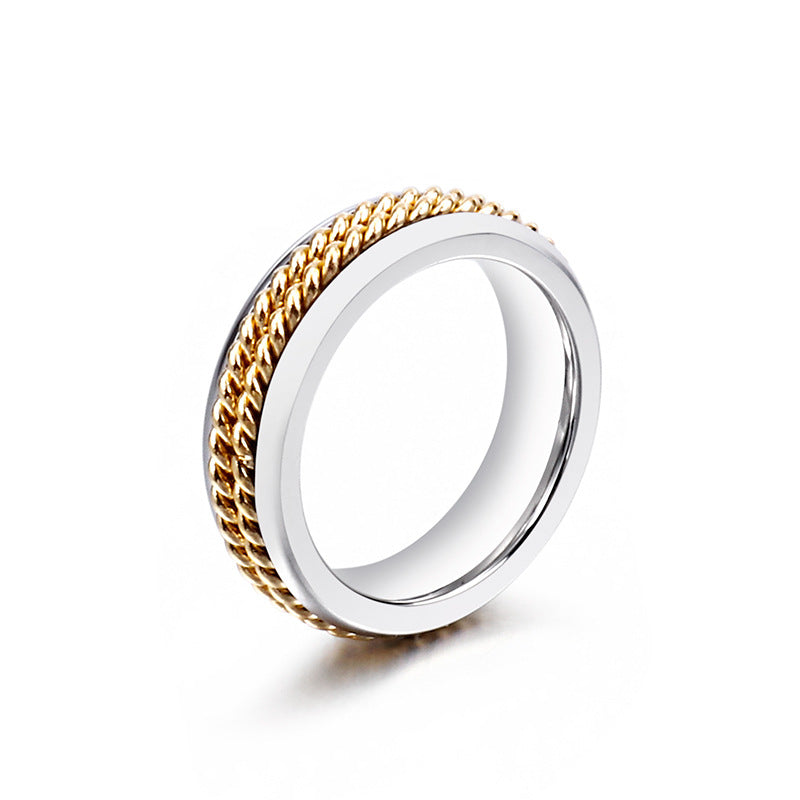 European American Stainless Steel Bead Chain Micro Setting Couple's Ring