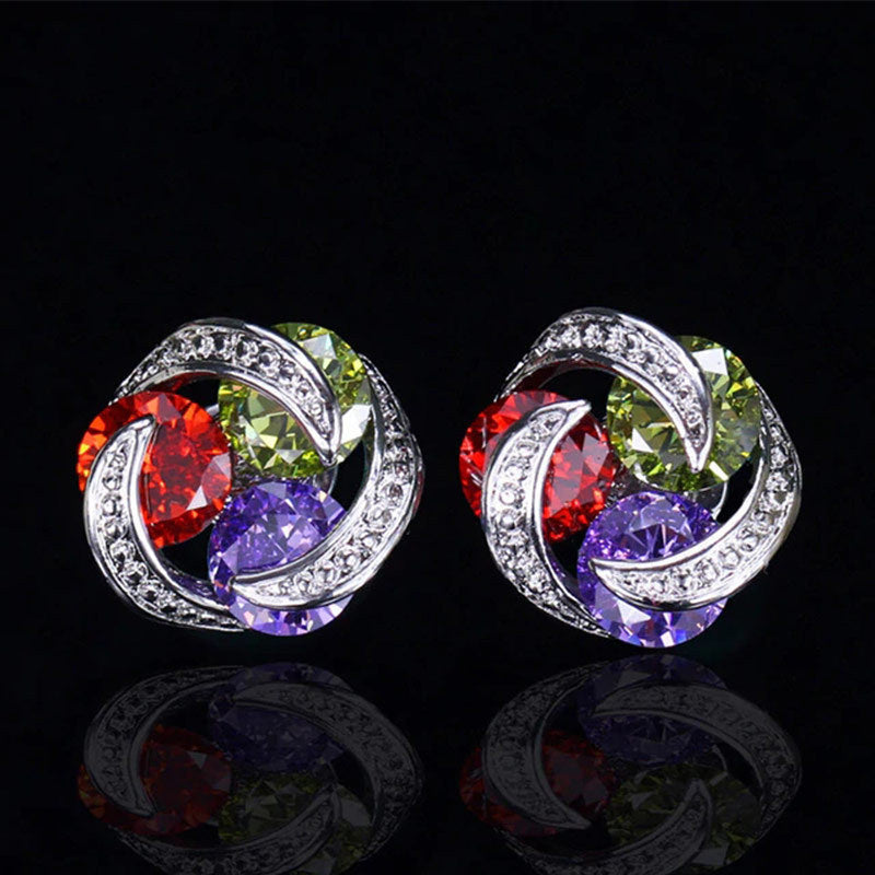 Fashion Colorful Zircon Mixed Copper Stud Earrings for Women