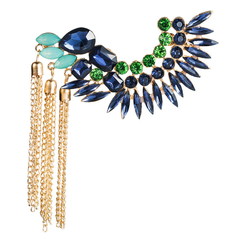 New Fashion Geometric Rhinestone Chain Tassel Earrings and Ear Clips