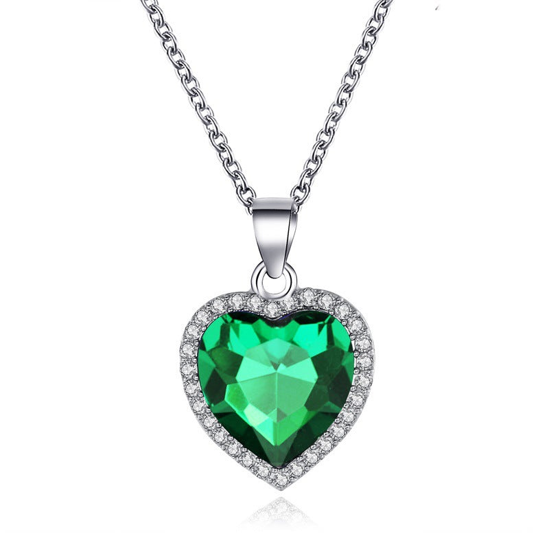 New Classic Ocean Heart Crystal Gem Love Necklace Clavicle Chain