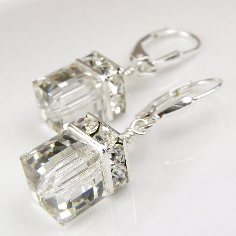 Fashion Square Alloy Plated Artificial Gemstone Drop Earrings for Women