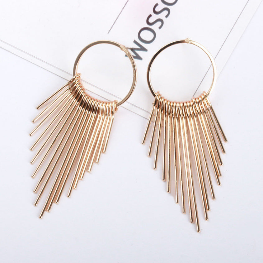 Fashion Geometric Circle Multilayer Tassel Earrings for Women