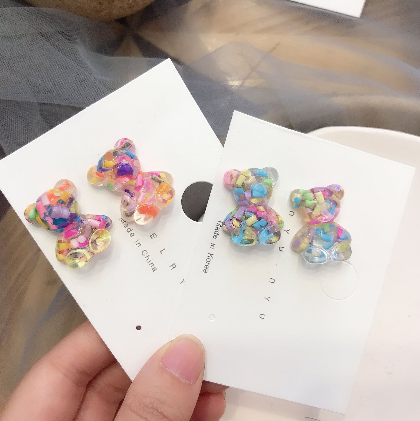 Cartoon Bear Resin Stud Earrings for Women