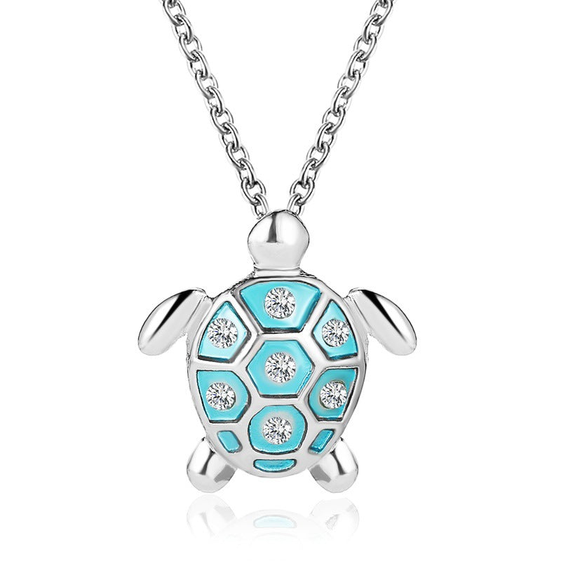Ocean-Inspired Diamond Turtle Pendant Necklace - Simple and Cute Clavicle Chain
