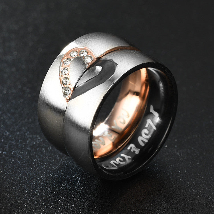 Couple Heart Shaped Half Peach Heart Couple Stainless Steel Rings NHTP121497