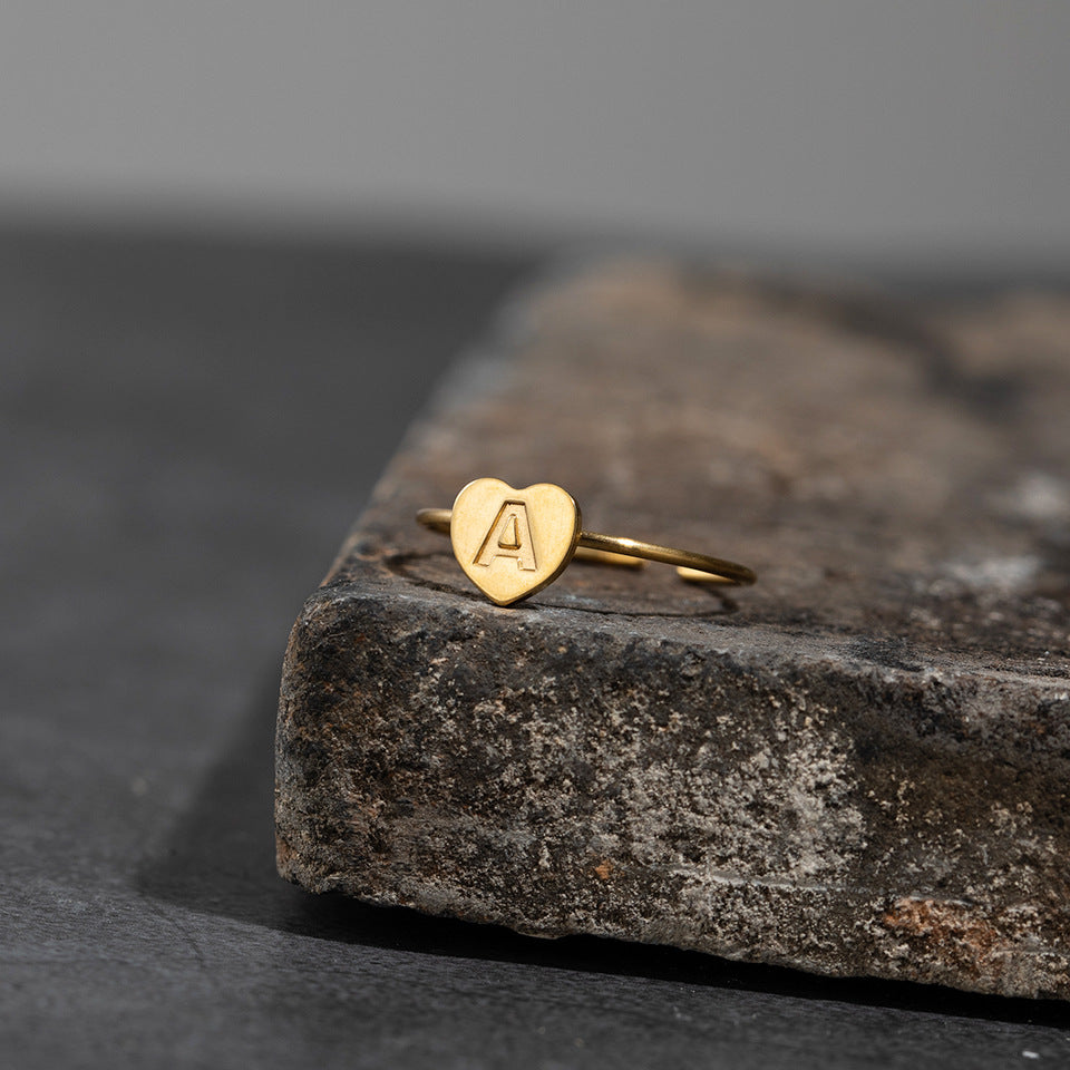 Fashion Alphabet 26 Letters Gold Stainless Steel Ring