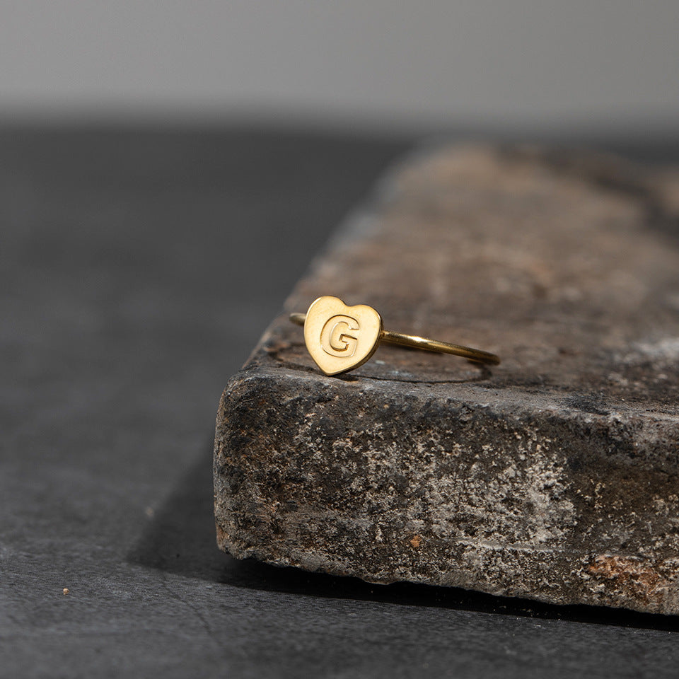 Fashion Alphabet 26 Letters Gold Stainless Steel Ring