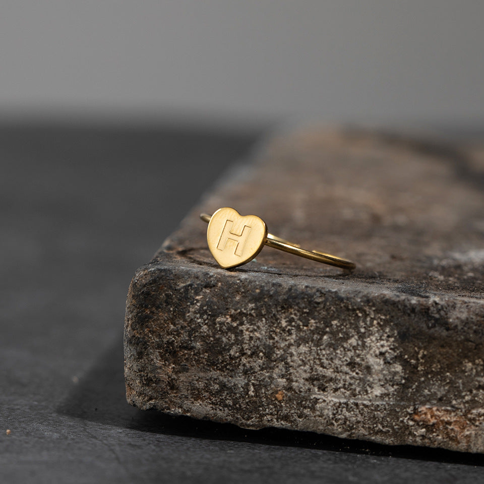 Fashion Alphabet 26 Letters Gold Stainless Steel Ring