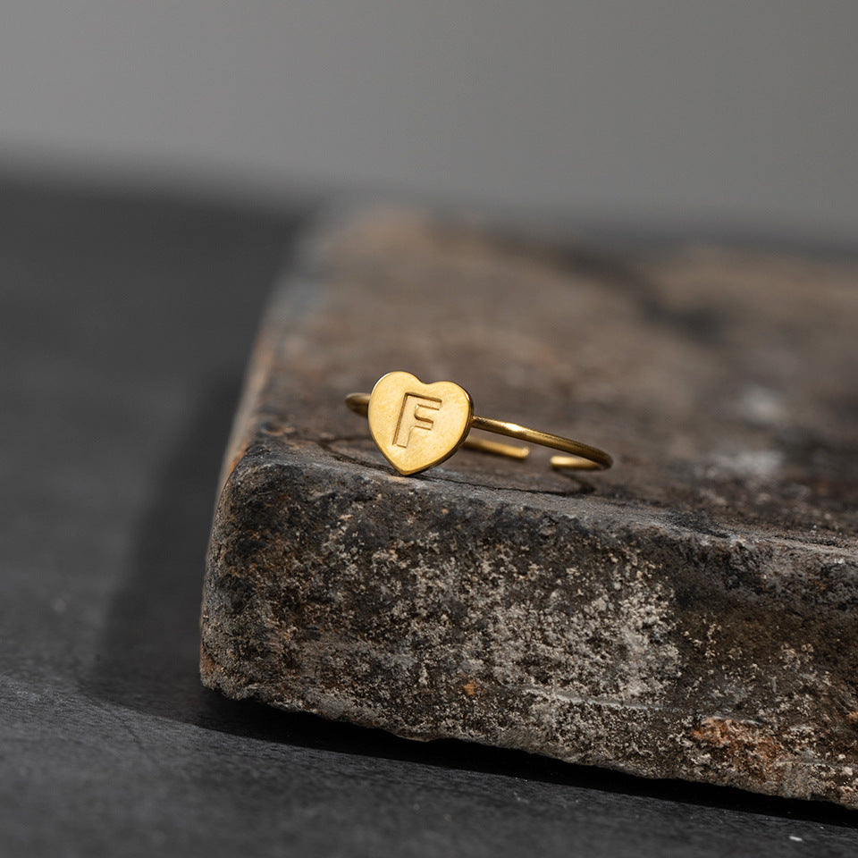 Fashion Alphabet 26 Letters Gold Stainless Steel Ring