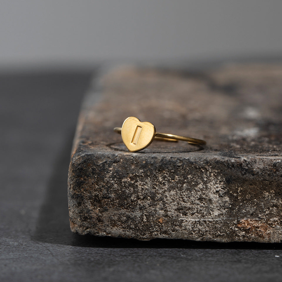 Fashion Alphabet 26 Letters Gold Stainless Steel Ring