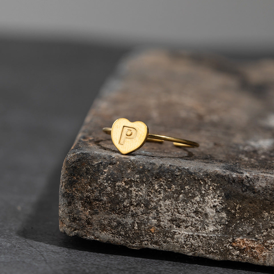 Fashion Alphabet 26 Letters Gold Stainless Steel Ring