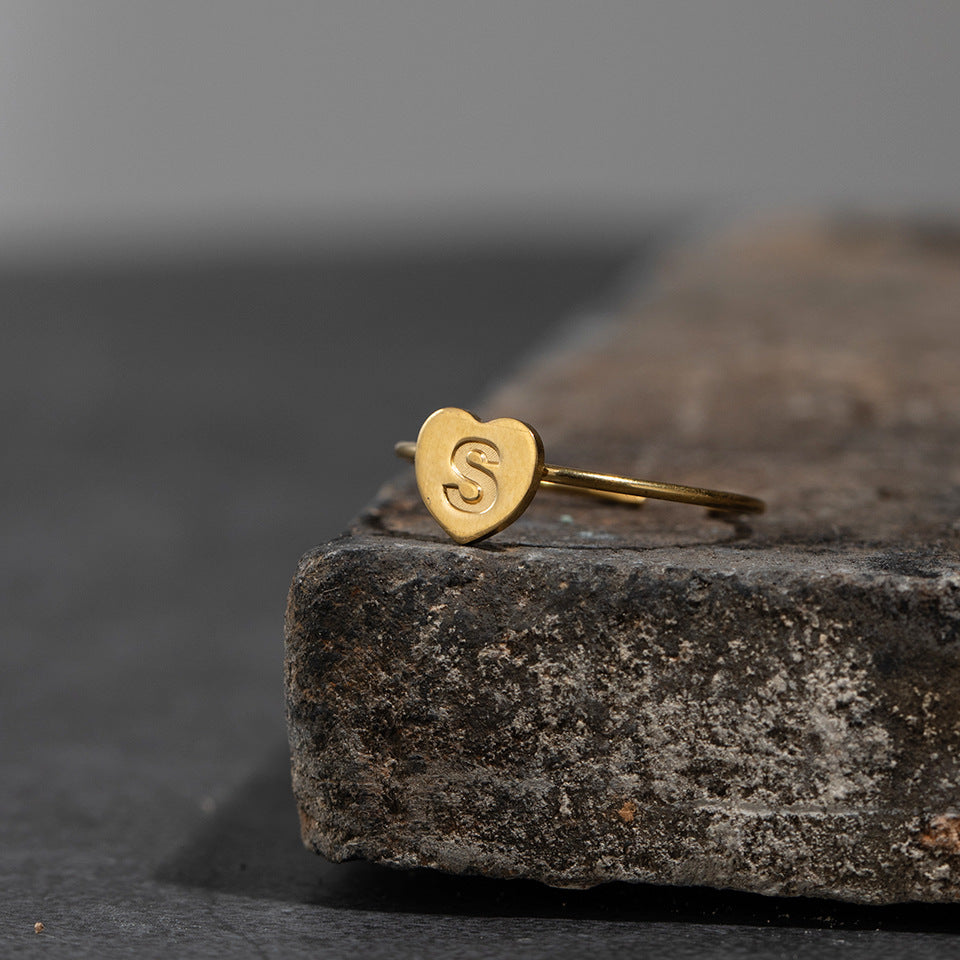 Fashion Alphabet 26 Letters Gold Stainless Steel Ring