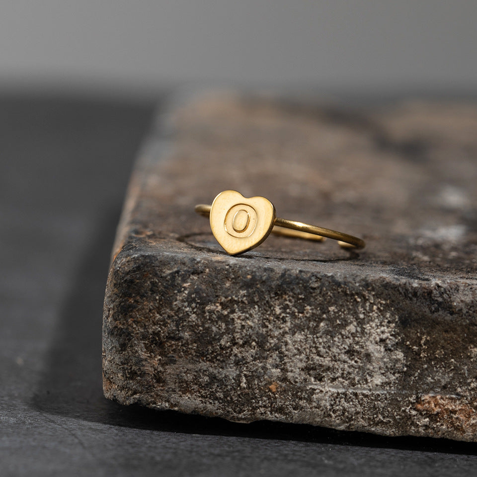 Fashion Alphabet 26 Letters Gold Stainless Steel Ring